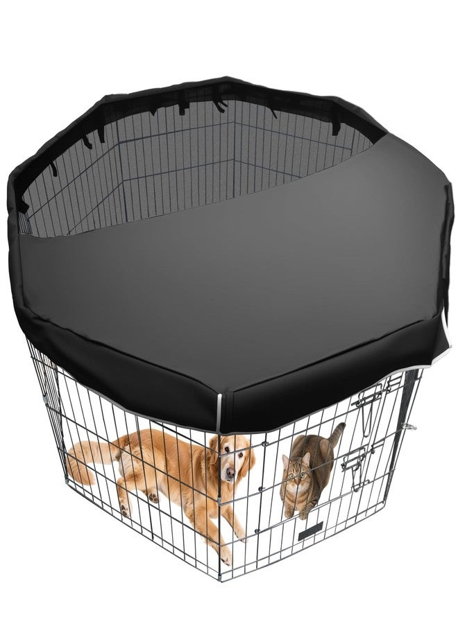 LWFCOEE Dog Pen Cover fits All 24" Wide 8 Panels Pet Exercise Pen with Durable Fabric & Mesh Netting, Provide Shade & Security, Dog Playpen Top Cover Indoor Outdoor, Easy to Assemble, Black - Image 1